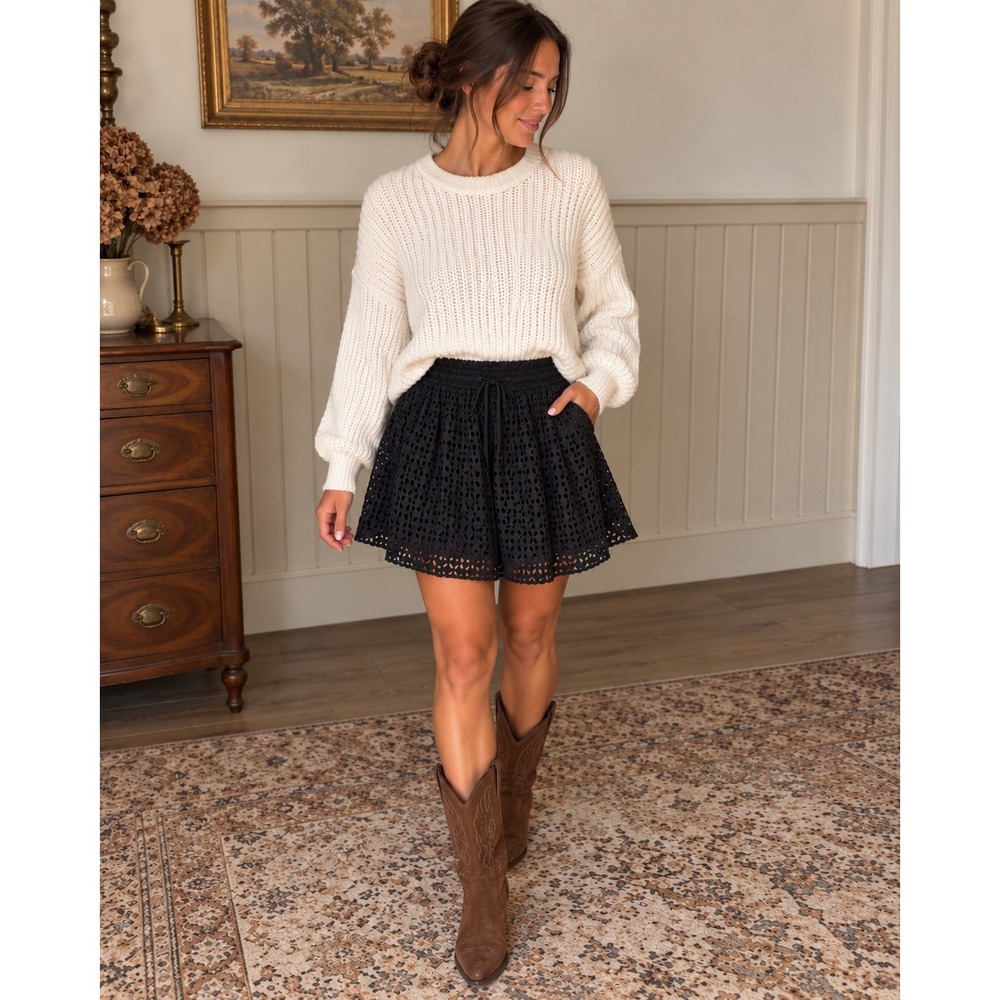Madewell Black Eyelet Mini Skirt – Size XS